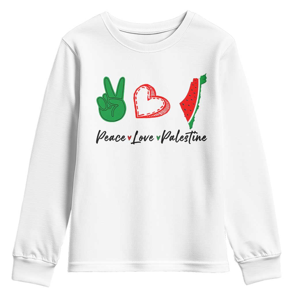 Peace Love Palestine Youth Sweatshirt Gaza Palestinian Flag - Wonder Print Shop