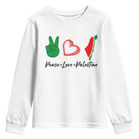 Peace Love Palestine Youth Sweatshirt Gaza Palestinian Flag - Wonder Print Shop