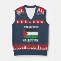 Stand With Palestine V-Neck Knit Sweater Vest Gaza Palestinian Flag - Wonder Print Shop