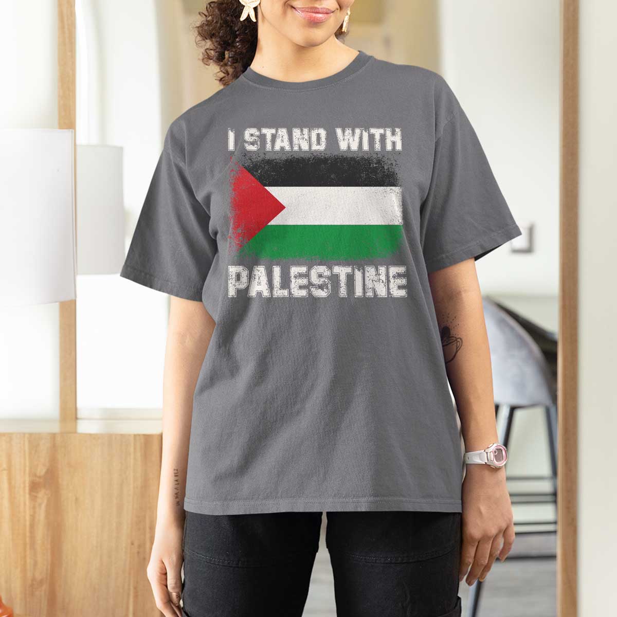 Stand With Palestine T Shirt For Women Gaza Palestinian Flag - Wonder Print Shop