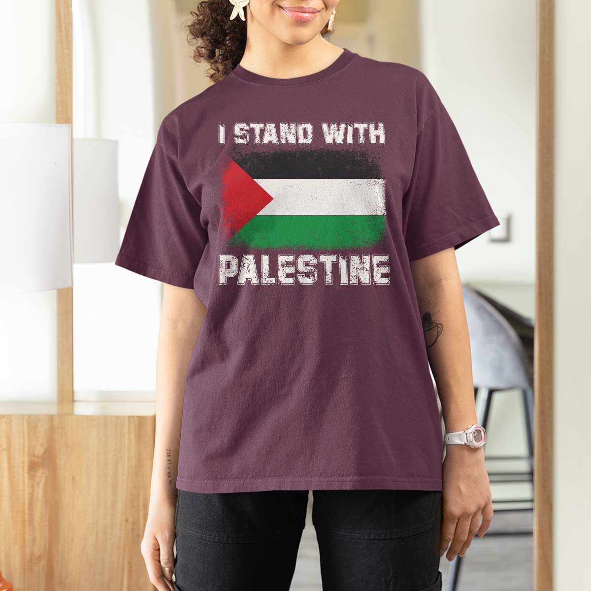 Stand With Palestine T Shirt For Women Gaza Palestinian Flag - Wonder Print Shop