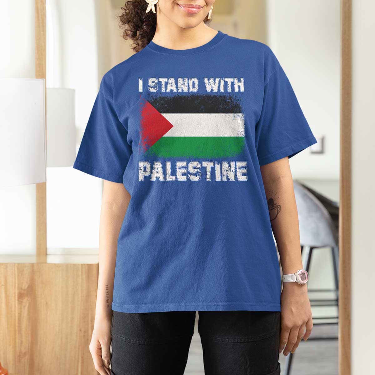 Stand With Palestine T Shirt For Women Gaza Palestinian Flag - Wonder Print Shop