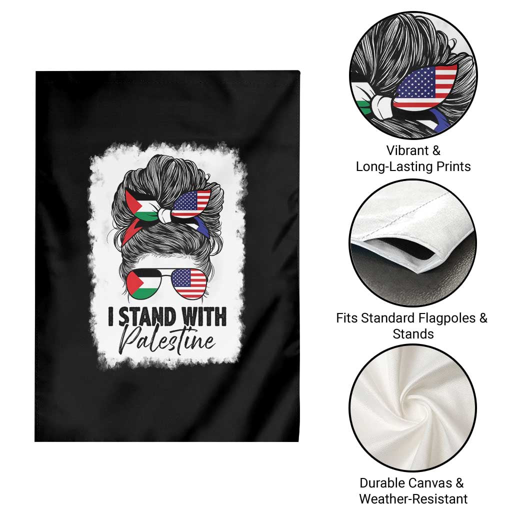 Stand With Palestine Garden Flag Messy Bun Gaza Palestinian Flag - Wonder Print Shop