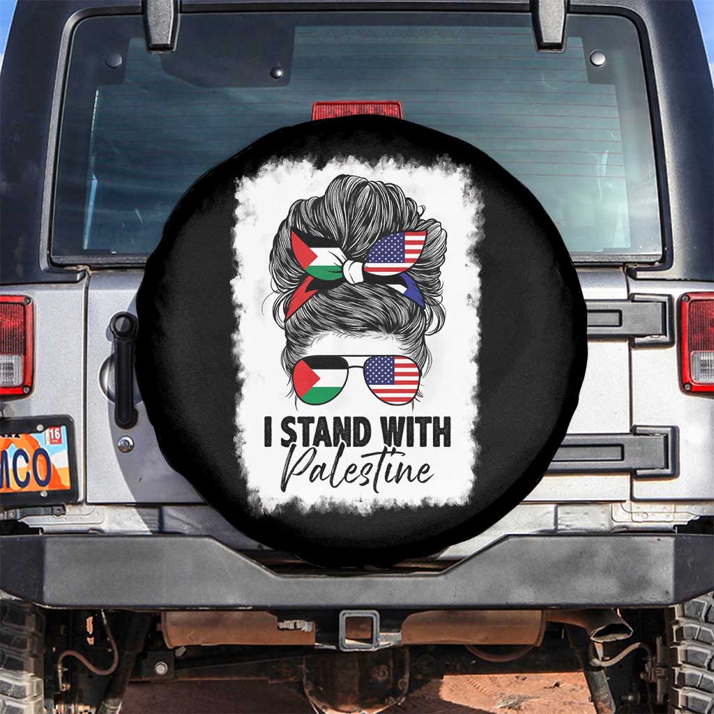 Stand With Palestine Spare Tire Cover Messy Bun Gaza Palestinian Flag - Wonder Print Shop