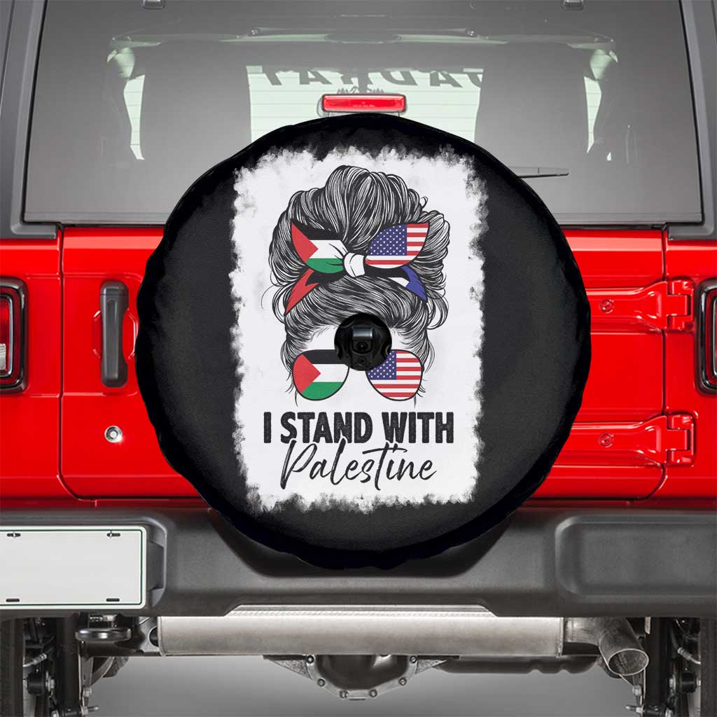 Stand With Palestine Spare Tire Cover Messy Bun Gaza Palestinian Flag - Wonder Print Shop