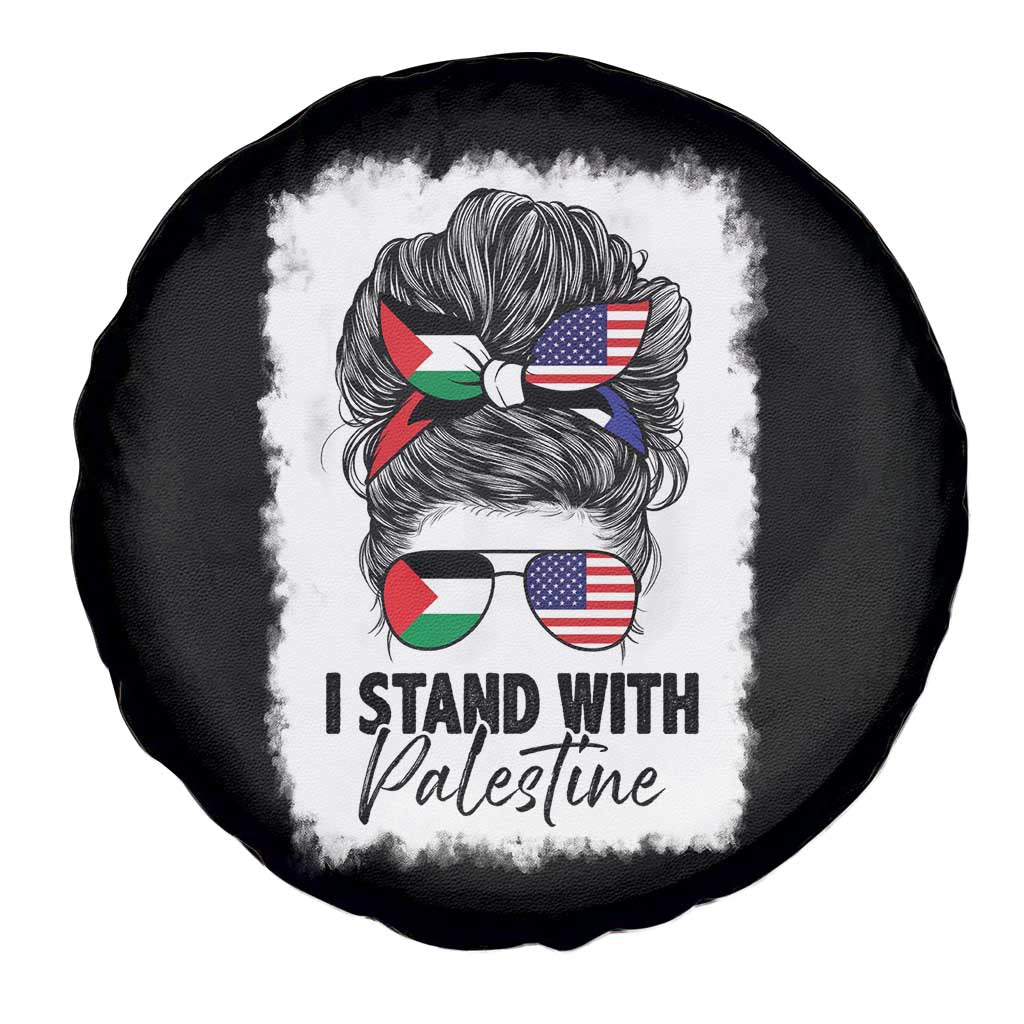 Stand With Palestine Spare Tire Cover Messy Bun Gaza Palestinian Flag - Wonder Print Shop
