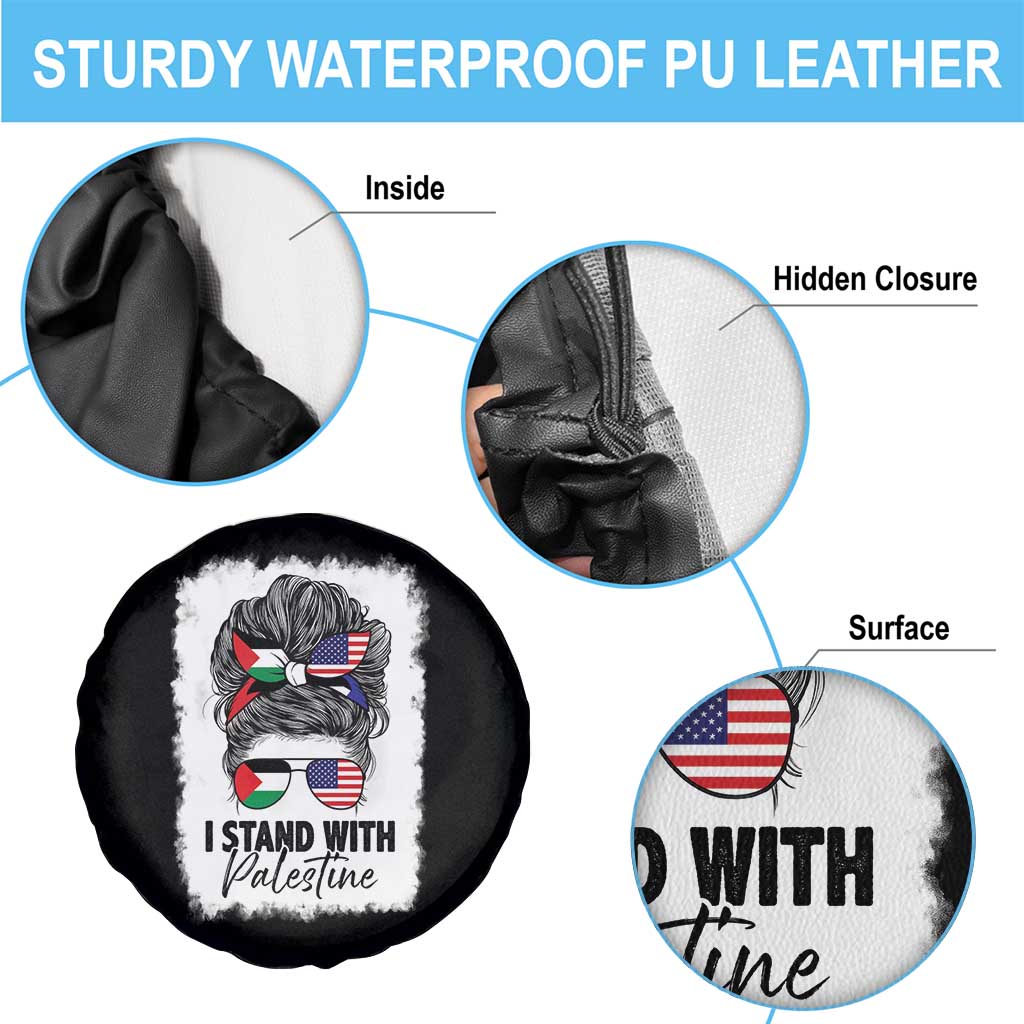 Stand With Palestine Spare Tire Cover Messy Bun Gaza Palestinian Flag - Wonder Print Shop
