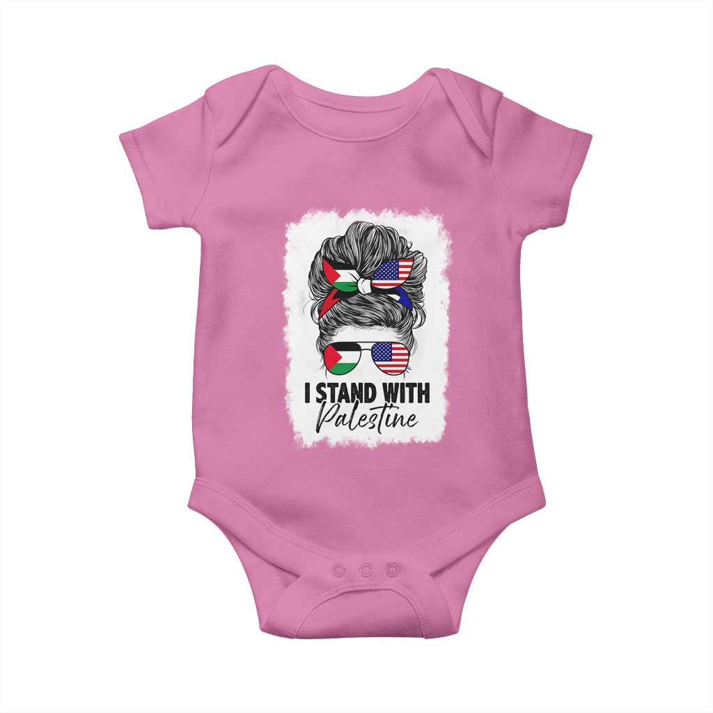 Stand With Palestine Baby Onesie Messy Bun Gaza Palestinian Flag - Wonder Print Shop