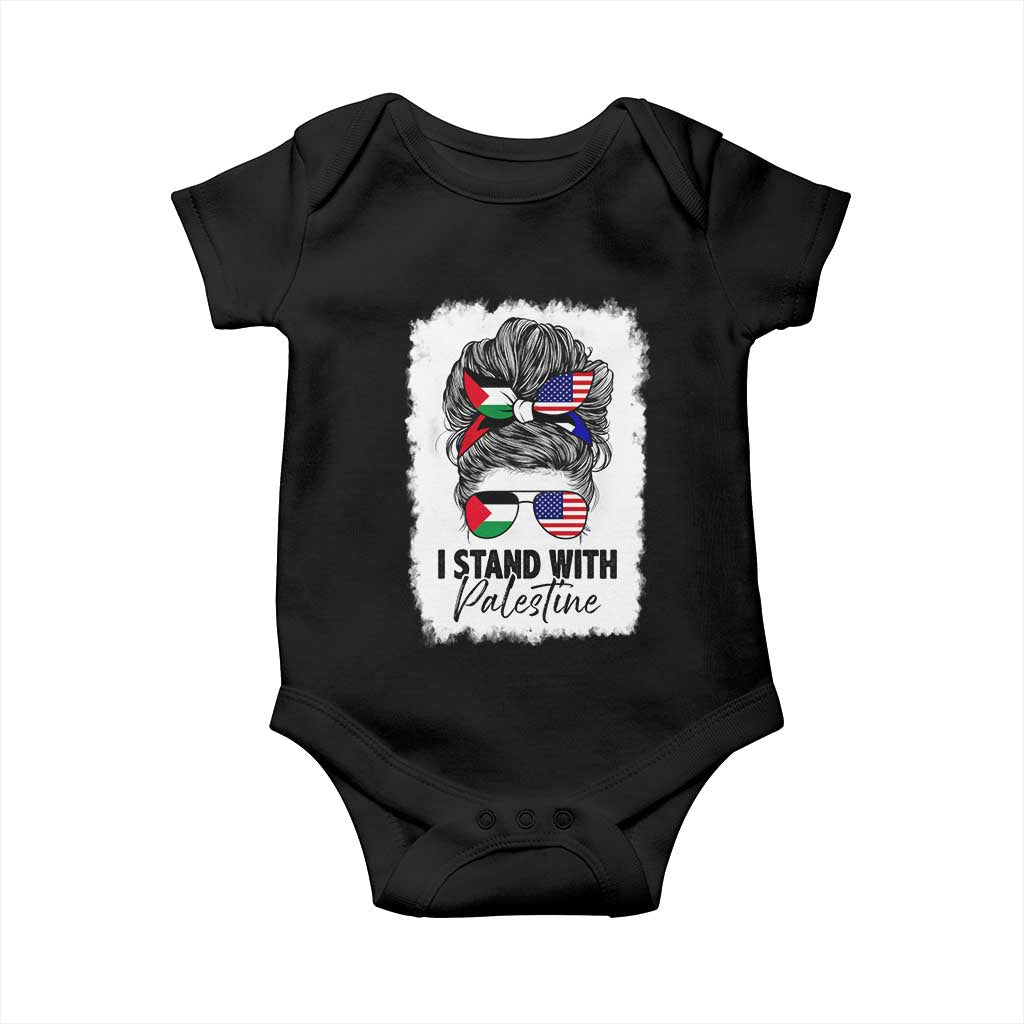 Stand With Palestine Baby Onesie Messy Bun Gaza Palestinian Flag - Wonder Print Shop