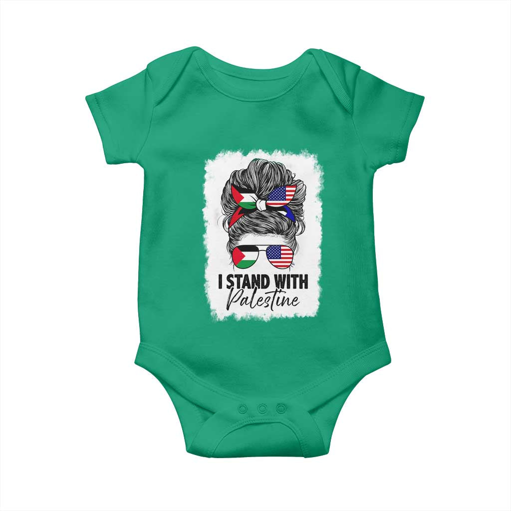 Stand With Palestine Baby Onesie Messy Bun Gaza Palestinian Flag - Wonder Print Shop