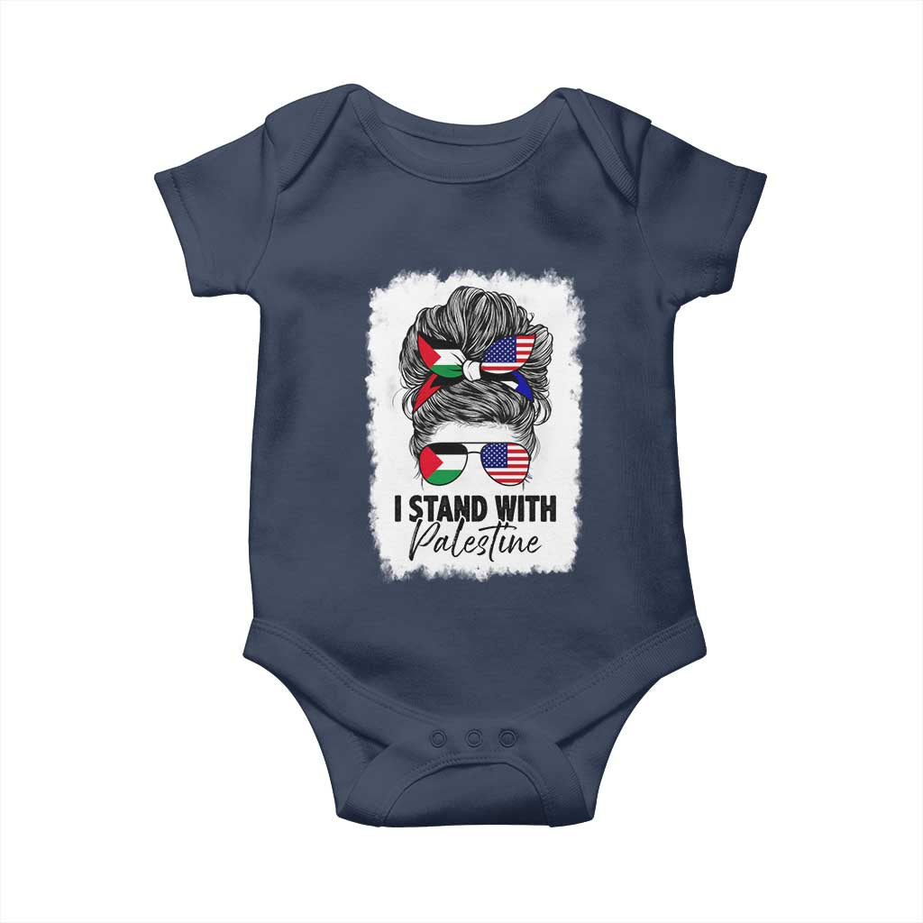 Stand With Palestine Baby Onesie Messy Bun Gaza Palestinian Flag - Wonder Print Shop