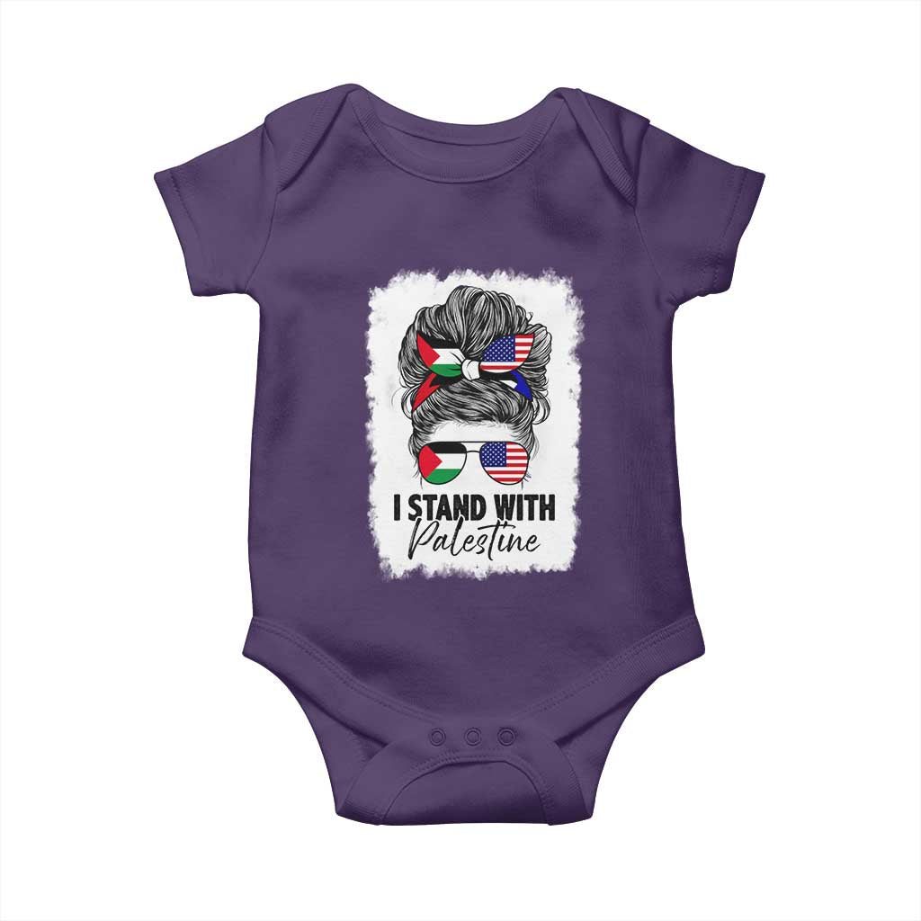 Stand With Palestine Baby Onesie Messy Bun Gaza Palestinian Flag - Wonder Print Shop