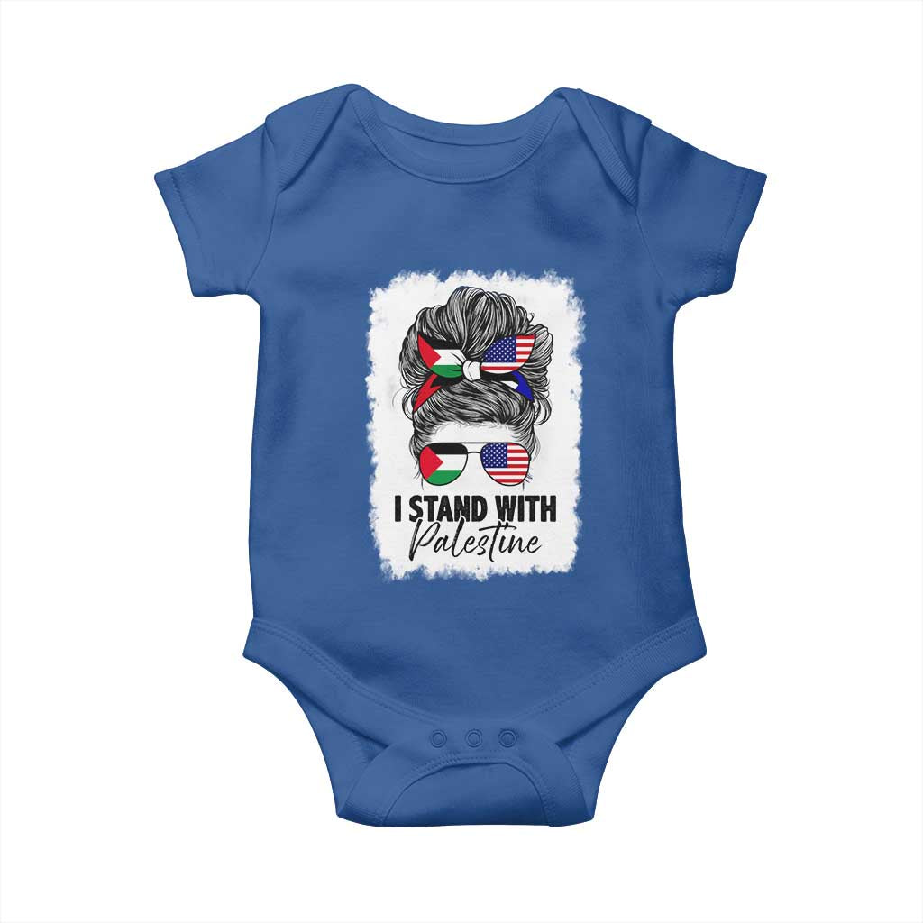 Stand With Palestine Baby Onesie Messy Bun Gaza Palestinian Flag - Wonder Print Shop