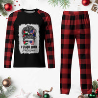 Stand With Palestine Plaid Pajama Set Messy Bun Gaza Palestinian Flag - Wonder Print Shop