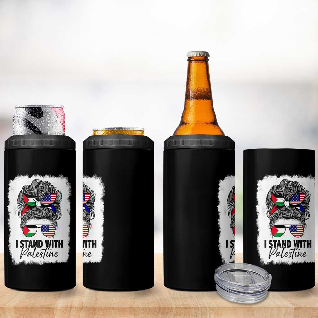 Stand With Palestine 4 in 1 Can Cooler Tumbler Messy Bun Gaza Palestinian Flag - Wonder Print Shop