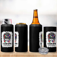 Stand With Palestine 4 in 1 Can Cooler Tumbler Messy Bun Gaza Palestinian Flag - Wonder Print Shop