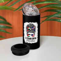 Stand With Palestine 4 in 1 Can Cooler Tumbler Messy Bun Gaza Palestinian Flag - Wonder Print Shop
