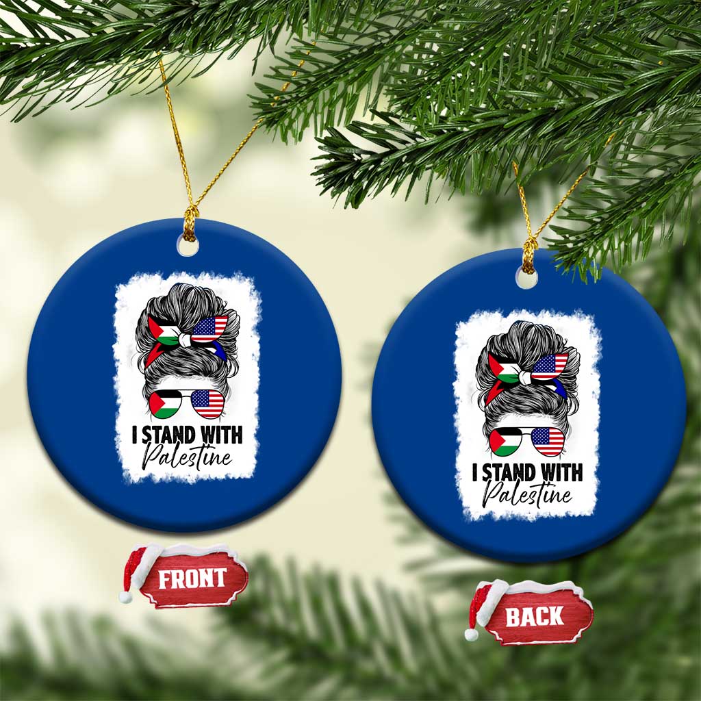 Stand With Palestine Ceramic Ornament Messy Bun Gaza Palestinian Flag - Wonder Print Shop