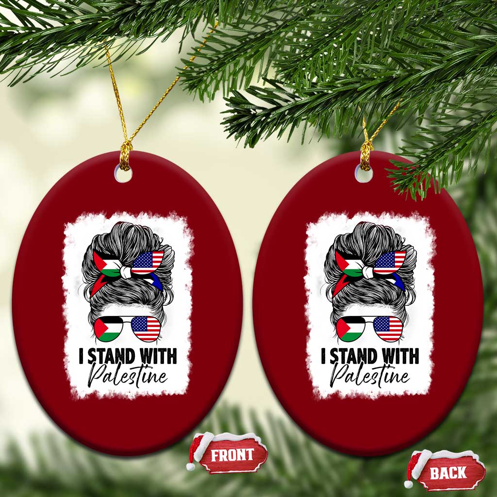 Stand With Palestine Ceramic Ornament Messy Bun Gaza Palestinian Flag - Wonder Print Shop