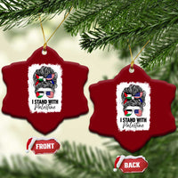 Stand With Palestine Ceramic Ornament Messy Bun Gaza Palestinian Flag - Wonder Print Shop
