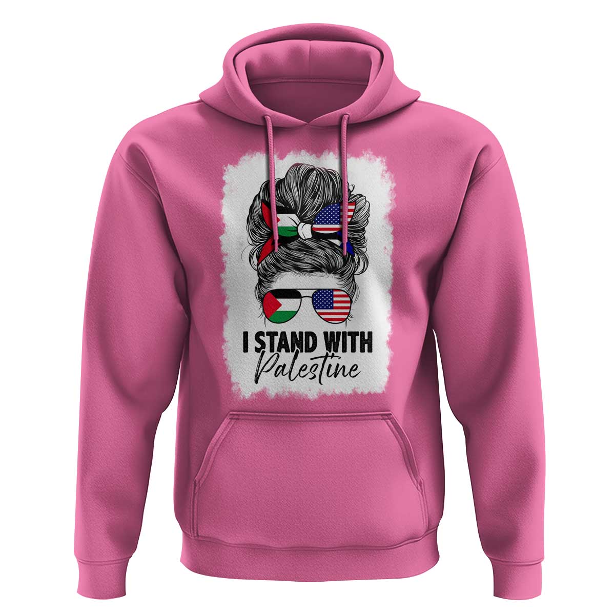 Stand With Palestine Hoodie Messy Bun Gaza Palestinian Flag - Wonder Print Shop