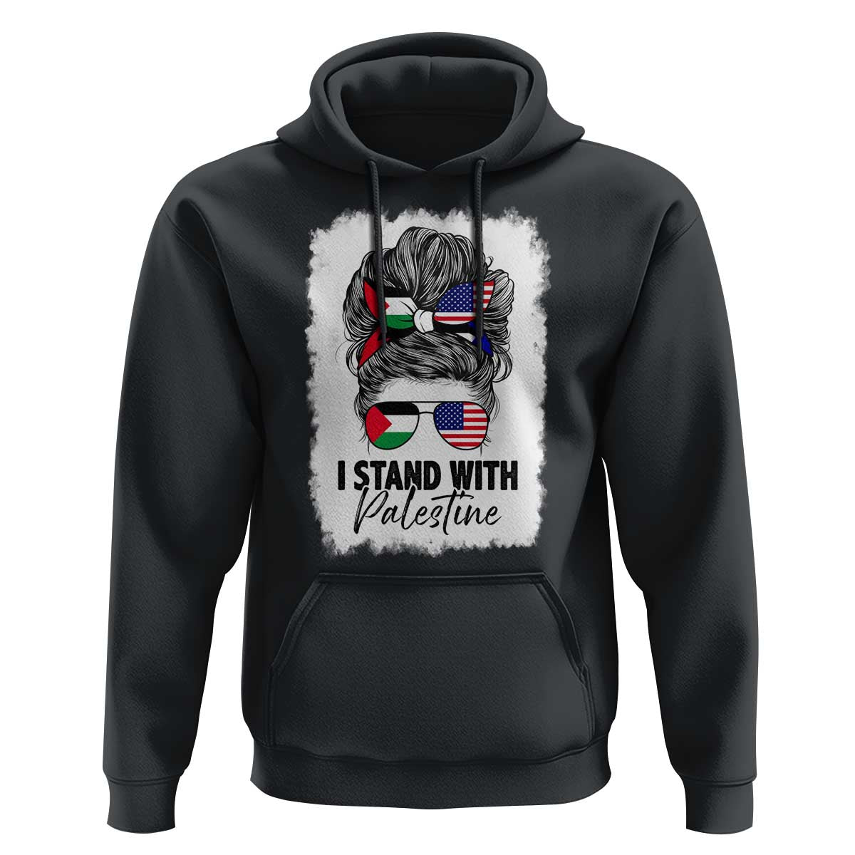 Stand With Palestine Hoodie Messy Bun Gaza Palestinian Flag - Wonder Print Shop