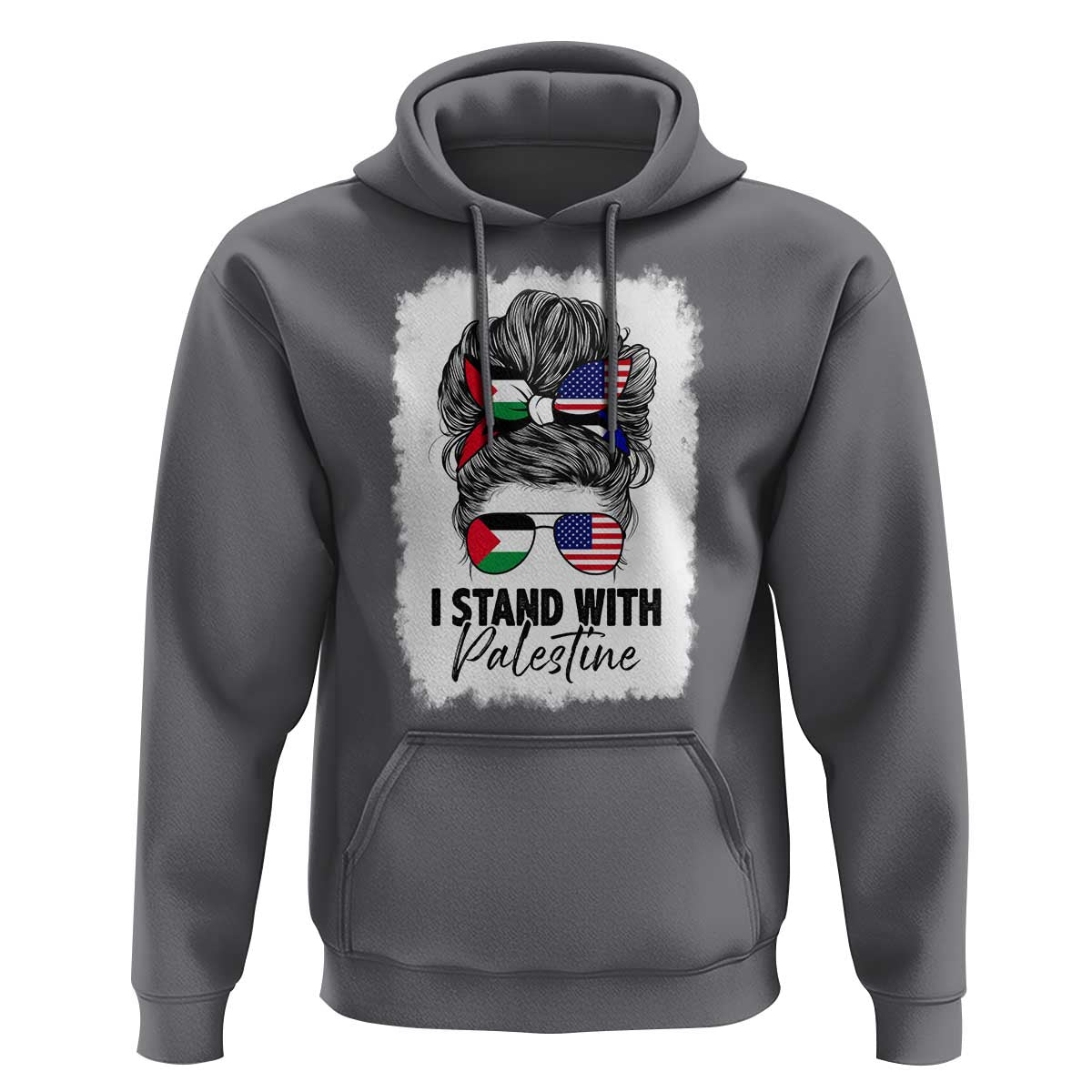 Stand With Palestine Hoodie Messy Bun Gaza Palestinian Flag - Wonder Print Shop