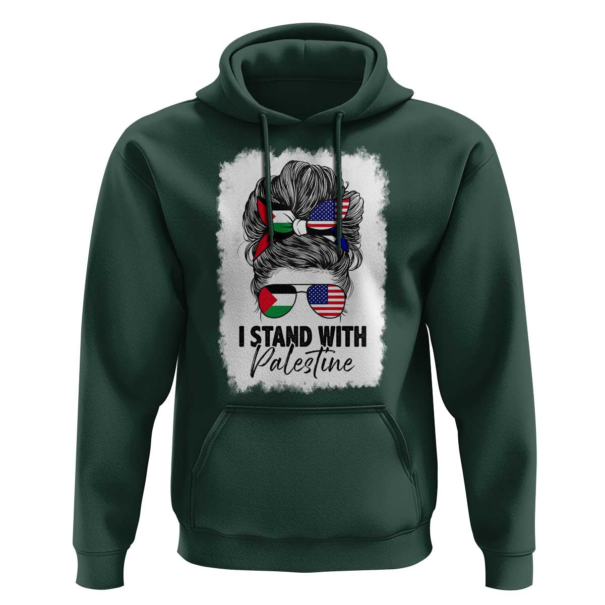 Stand With Palestine Hoodie Messy Bun Gaza Palestinian Flag - Wonder Print Shop