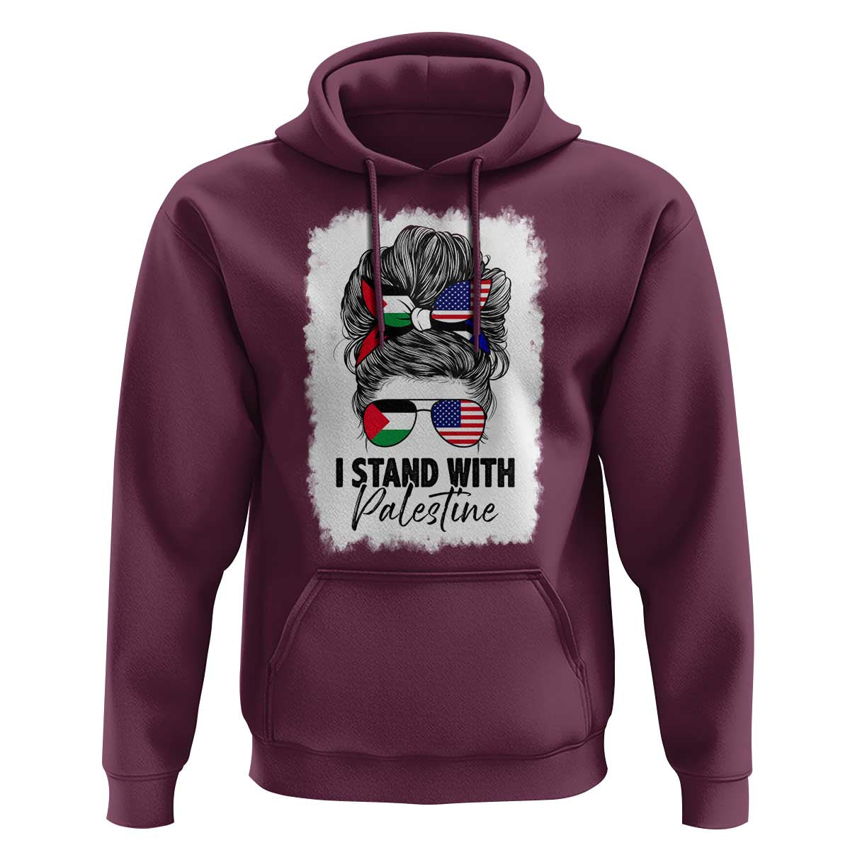 Stand With Palestine Hoodie Messy Bun Gaza Palestinian Flag - Wonder Print Shop