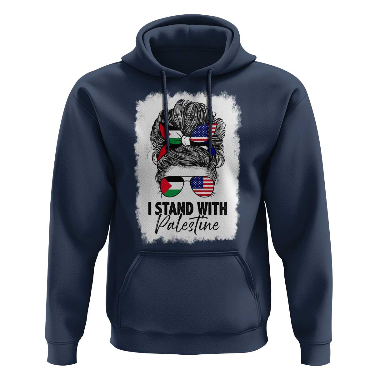 Stand With Palestine Hoodie Messy Bun Gaza Palestinian Flag - Wonder Print Shop