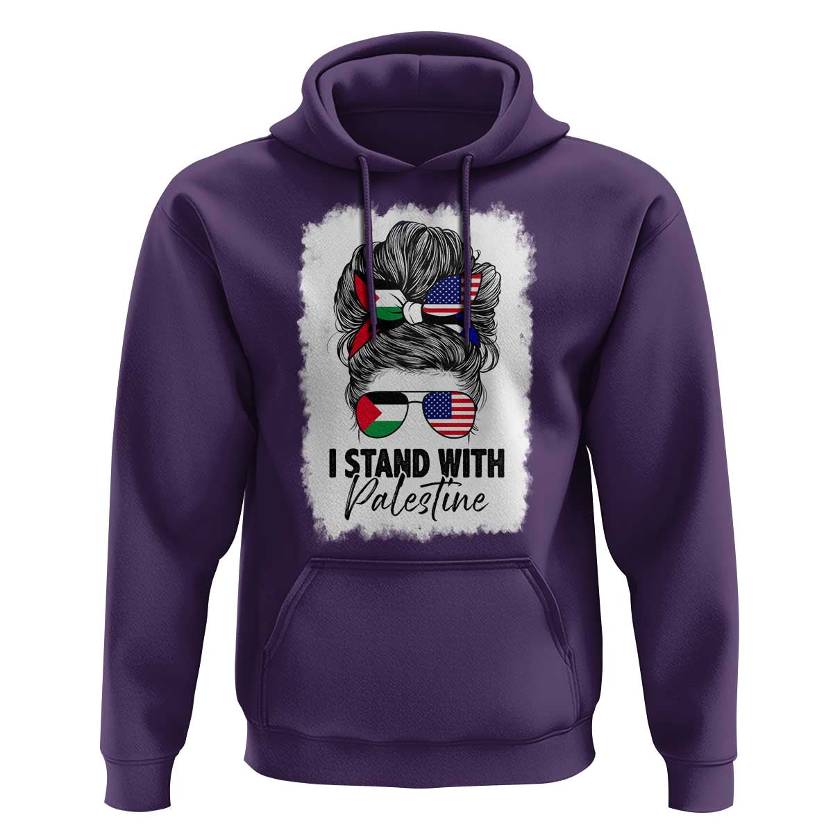 Stand With Palestine Hoodie Messy Bun Gaza Palestinian Flag - Wonder Print Shop