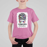 Stand With Palestine T Shirt For Kid Messy Bun Gaza Palestinian Flag - Wonder Print Shop