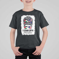 Stand With Palestine T Shirt For Kid Messy Bun Gaza Palestinian Flag - Wonder Print Shop