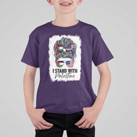 Stand With Palestine T Shirt For Kid Messy Bun Gaza Palestinian Flag - Wonder Print Shop