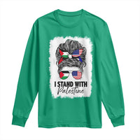 Stand With Palestine Long Sleeve Shirt Messy Bun Gaza Palestinian Flag - Wonder Print Shop