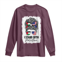 Stand With Palestine Long Sleeve Shirt Messy Bun Gaza Palestinian Flag - Wonder Print Shop