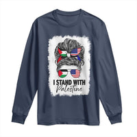 Stand With Palestine Long Sleeve Shirt Messy Bun Gaza Palestinian Flag - Wonder Print Shop