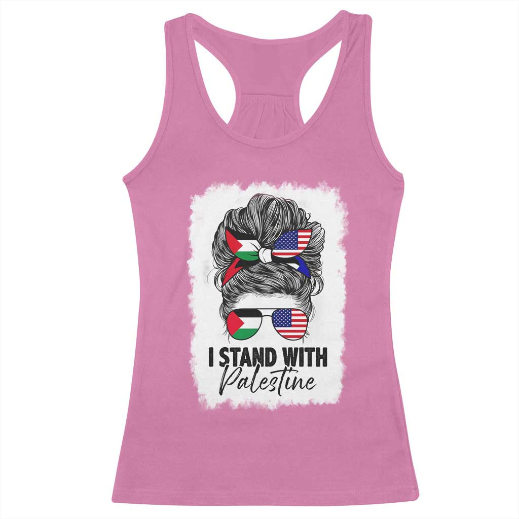 Stand With Palestine Racerback Tank Top Messy Bun Gaza Palestinian Flag - Wonder Print Shop