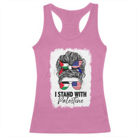 Stand With Palestine Racerback Tank Top Messy Bun Gaza Palestinian Flag - Wonder Print Shop