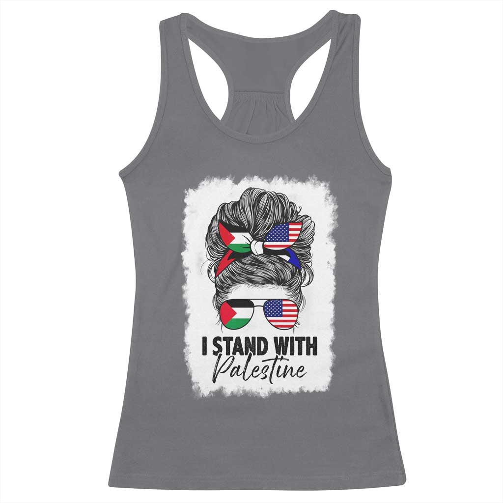 Stand With Palestine Racerback Tank Top Messy Bun Gaza Palestinian Flag - Wonder Print Shop