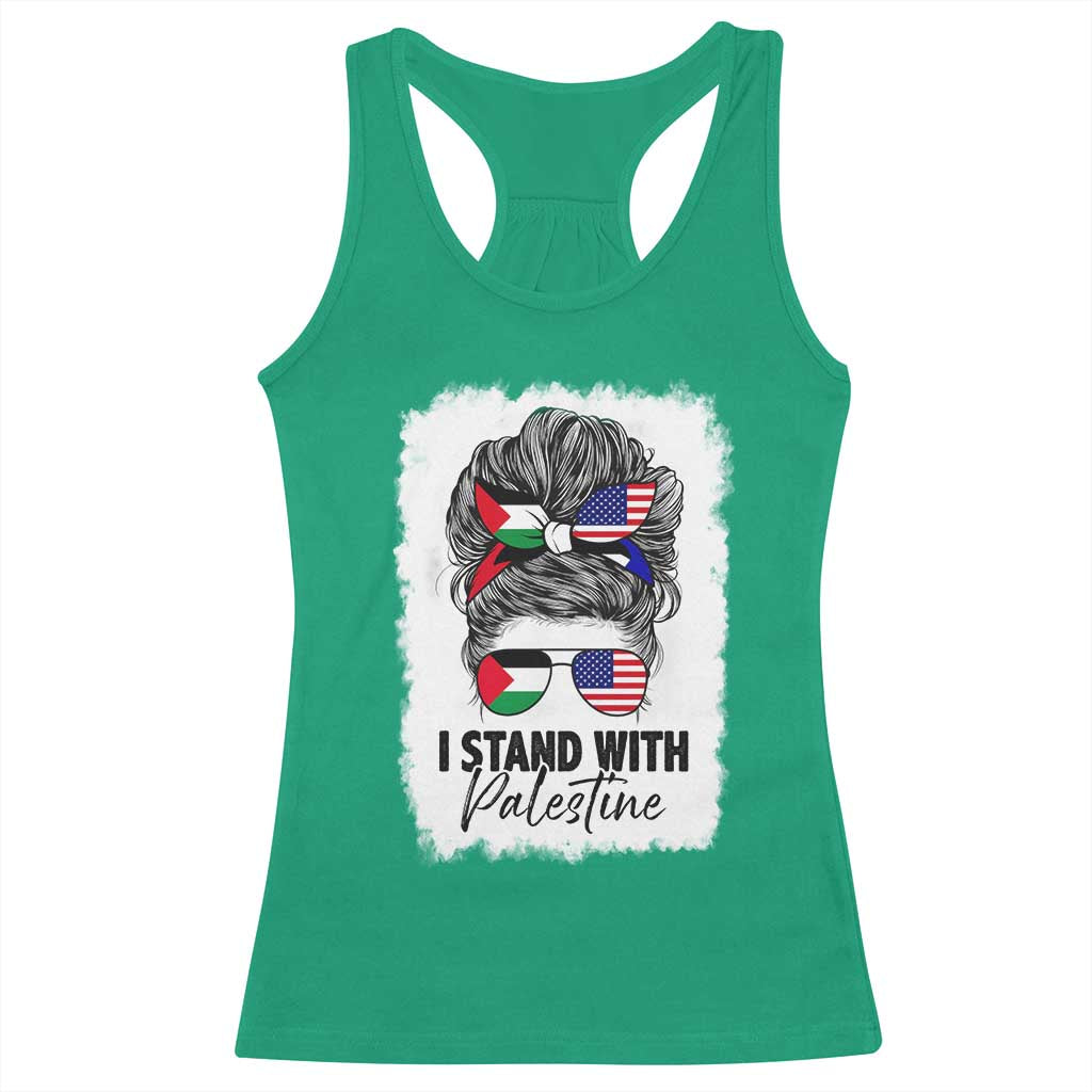 Stand With Palestine Racerback Tank Top Messy Bun Gaza Palestinian Flag - Wonder Print Shop