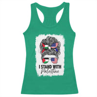 Stand With Palestine Racerback Tank Top Messy Bun Gaza Palestinian Flag - Wonder Print Shop