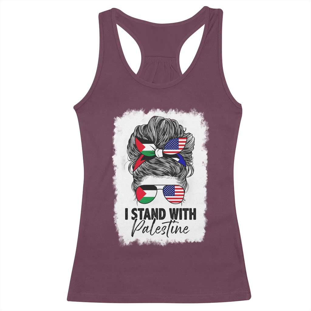 Stand With Palestine Racerback Tank Top Messy Bun Gaza Palestinian Flag - Wonder Print Shop
