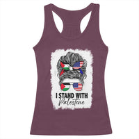 Stand With Palestine Racerback Tank Top Messy Bun Gaza Palestinian Flag - Wonder Print Shop