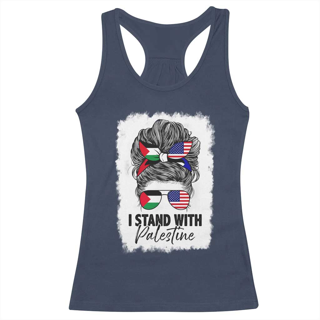 Stand With Palestine Racerback Tank Top Messy Bun Gaza Palestinian Flag - Wonder Print Shop
