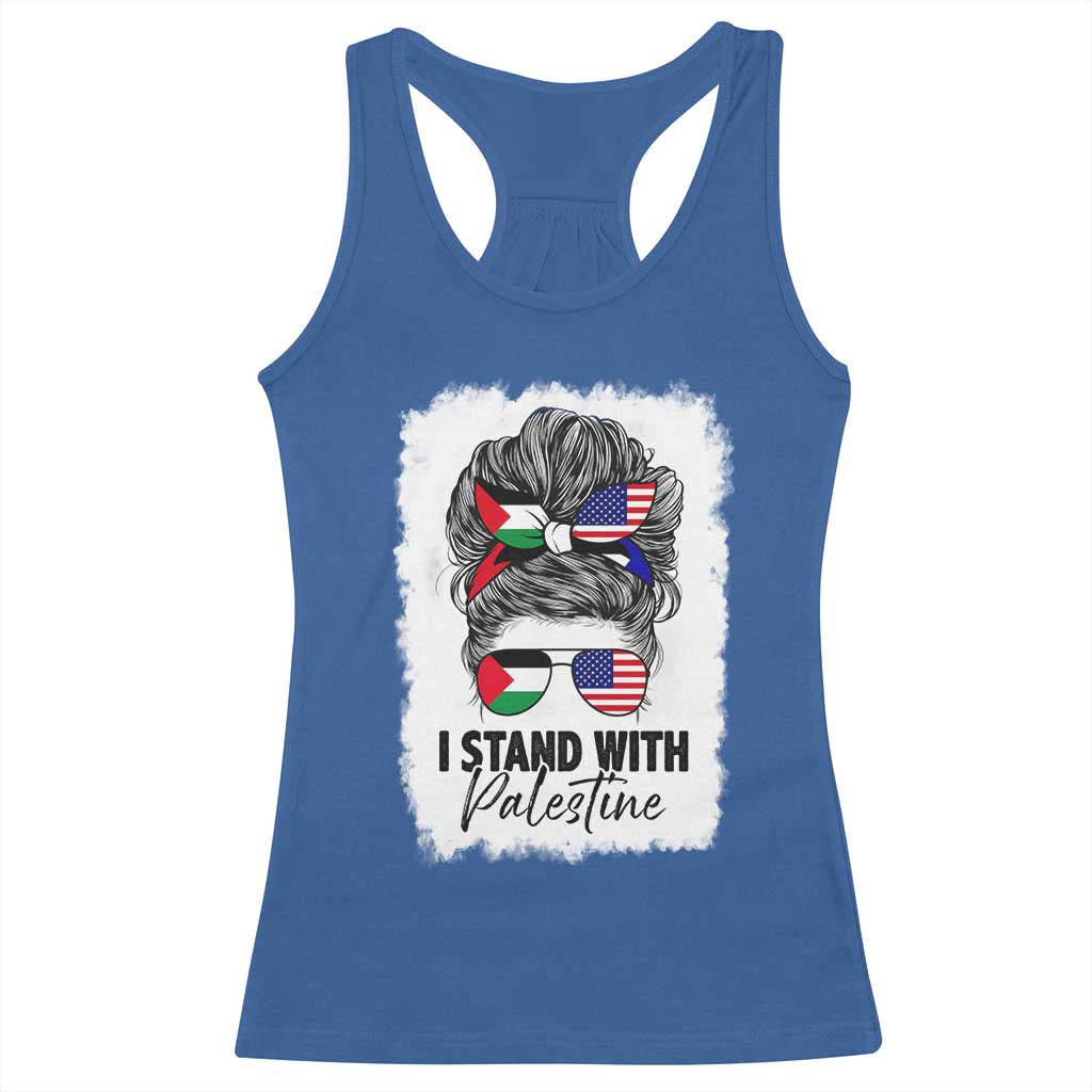 Stand With Palestine Racerback Tank Top Messy Bun Gaza Palestinian Flag - Wonder Print Shop