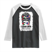 Stand With Palestine Raglan Shirt Messy Bun Gaza Palestinian Flag - Wonder Print Shop
