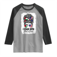 Stand With Palestine Raglan Shirt Messy Bun Gaza Palestinian Flag - Wonder Print Shop