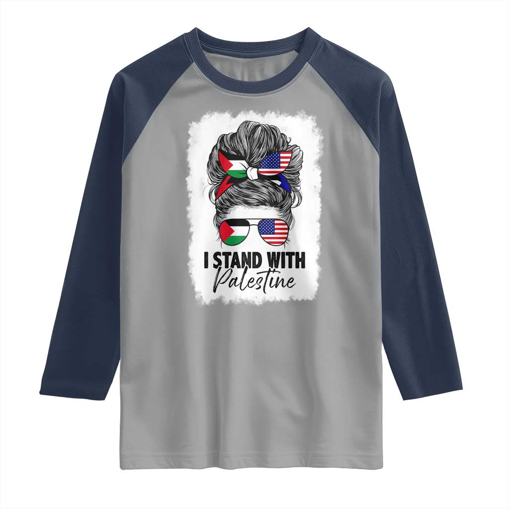 Stand With Palestine Raglan Shirt Messy Bun Gaza Palestinian Flag - Wonder Print Shop