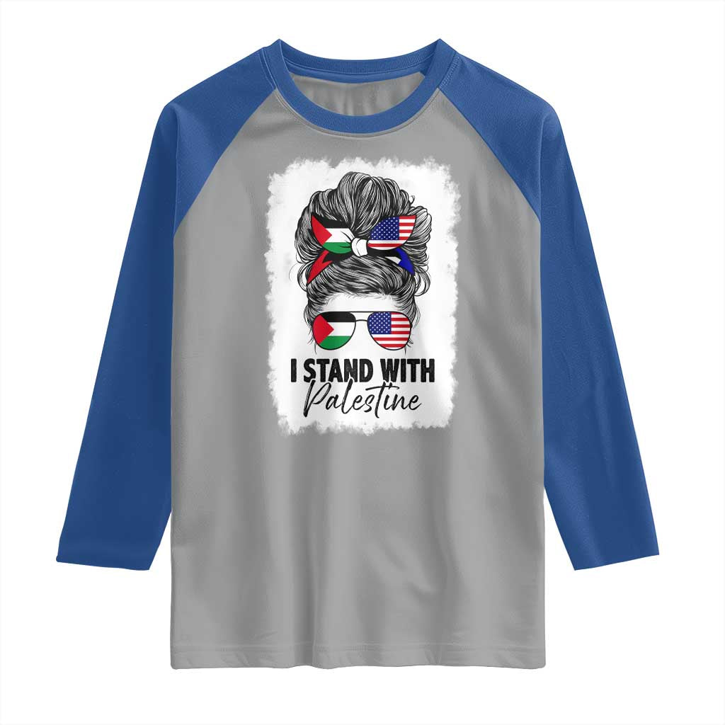 Stand With Palestine Raglan Shirt Messy Bun Gaza Palestinian Flag - Wonder Print Shop